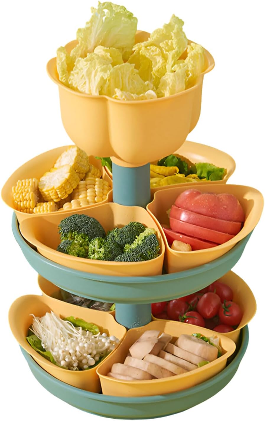 AIZYR Rotatable Vegetable Draining Basket, Divided Hot Pot Platter Seafood Tower Serving Tray Food Rack for Fruits and Vegetables