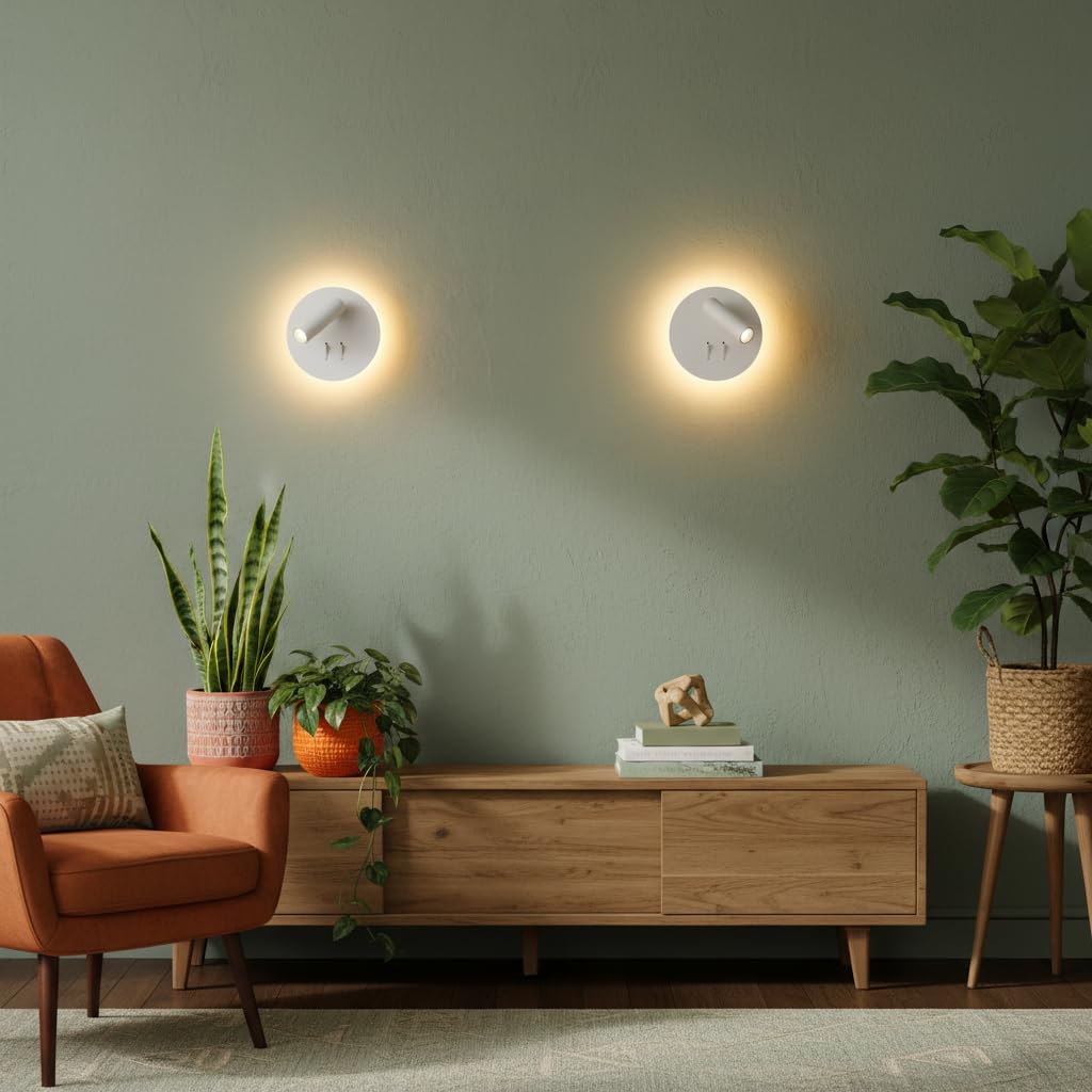 Barcelona LED Applique da Parete - Faretto Orientabile 3W + Illuminazione Perimetrale 6W, Luce Bianco Caldo, Design Moderno in Alluminio,Applique da Interno per Soggiorno, Camera da Letto, Bagno