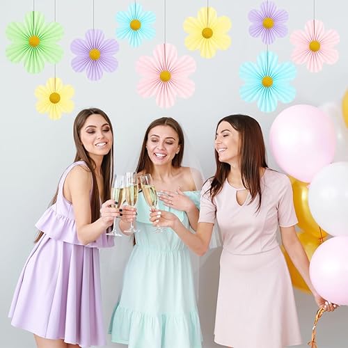 Miniatura 4 de Decoraciones de fiesta pastel de flores de papel para pared de aula, abanicos de papel, telón de fondo floral, decoración de pared, paquete de 9