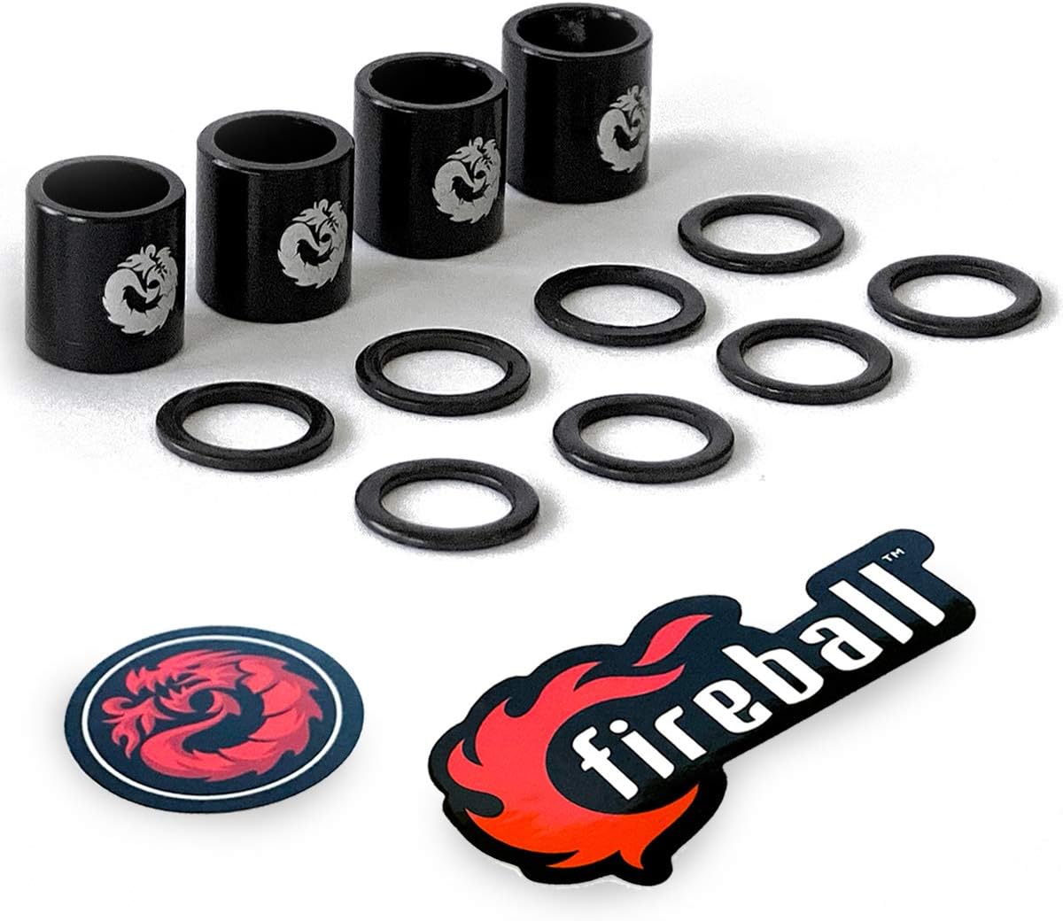 Fireball Dragon Precision Aluminum Spacers and Speed Rings Set for Skateboards and Longboards - 4X Skateboard Spacers 8X Skateboard Washers