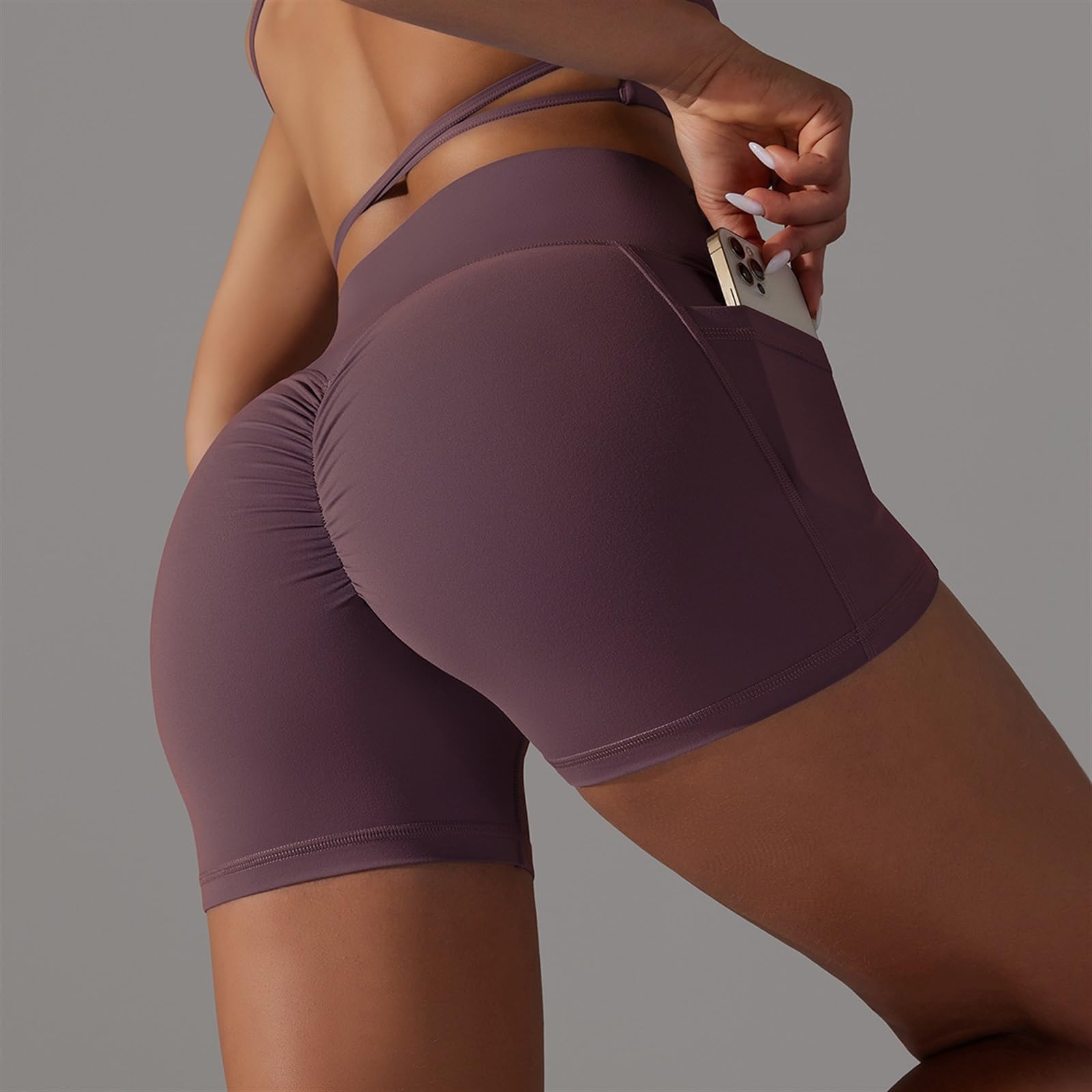 Genérico 10 Pantalones Cortos De Gimnasio Mujer Cintura Alta Correr Con Bolsillos Ciclismo Control De Barriga En V Mallas De Entrenamiento Yoga