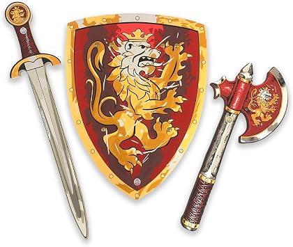 Liontouch - Noble Knight Set - Foam Sword, Shield & Axe, Red, 3-8 Years | Medieval Knight Costume Set For Kids' Role Play Adventures | Safe Foam Battle Toys For Boys & Girls Playfighting