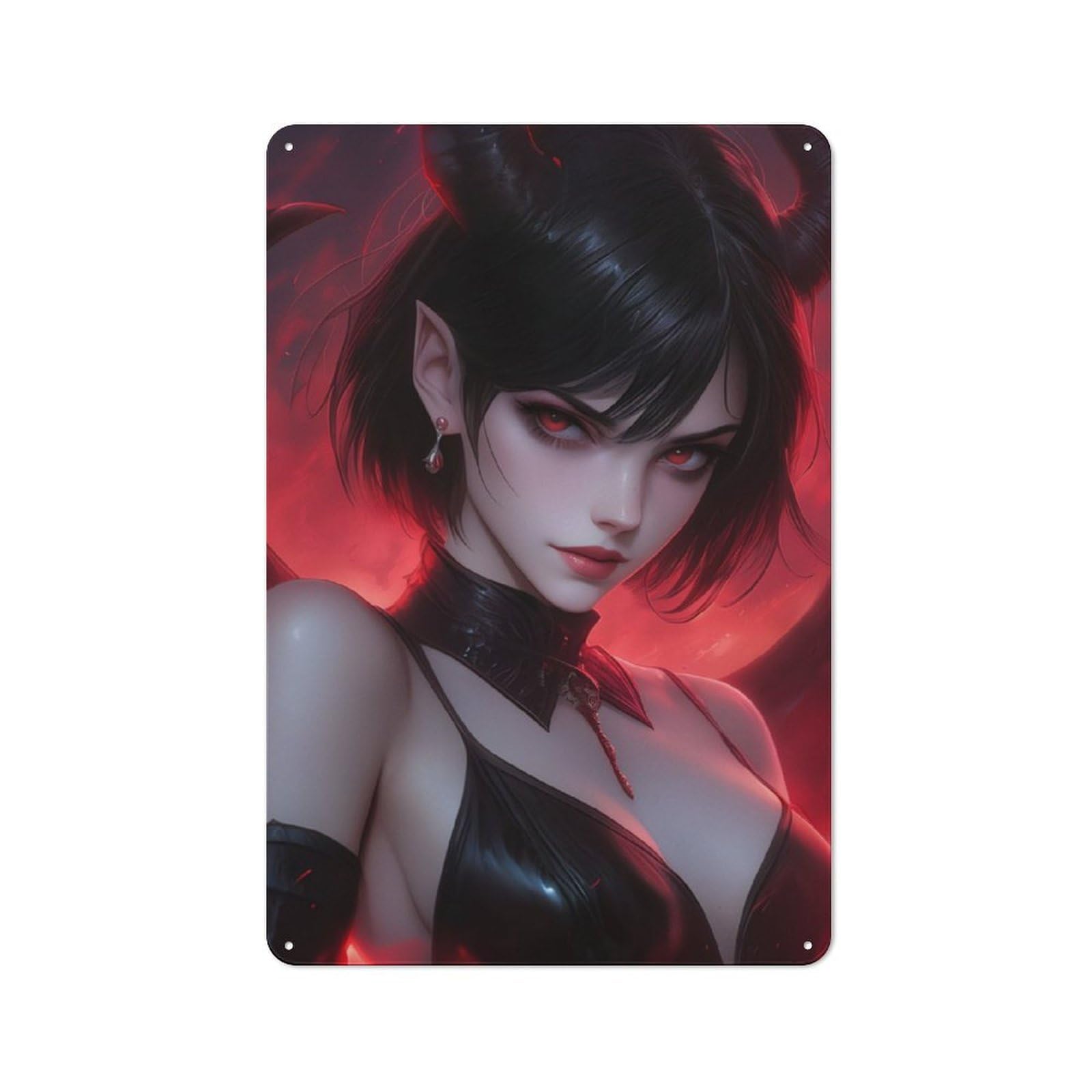 Pet Lover Anime Gothic Demon Girl Decorative Metal Plaque, Wall Decor for Pet Corner, Living Room Or Hallway, 30x20cm