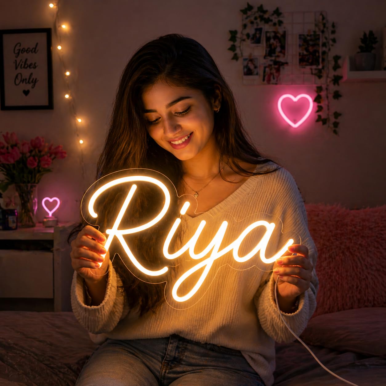 ILERY Custom LED Neon Sign with Name/Text | Personalized Wall Decor Light for Bedroom, Home, Wedding, Birthday, Shop, Café | USB/Adapter Powered | Handmade Acrylic Backboard | Multiple Colors & Sizes-image-19