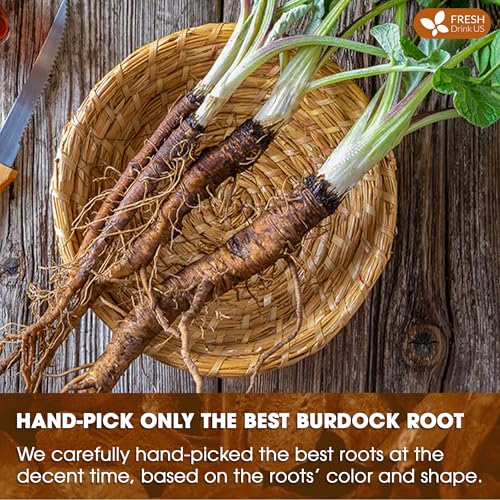 Image of FRESHDRINKUS, Premium 10oz Natural Burdock Root, 100% Natural & Pure from Burdock Root, Burdock Root Herbal Tea, No Additives, No Caffeine, Vegan