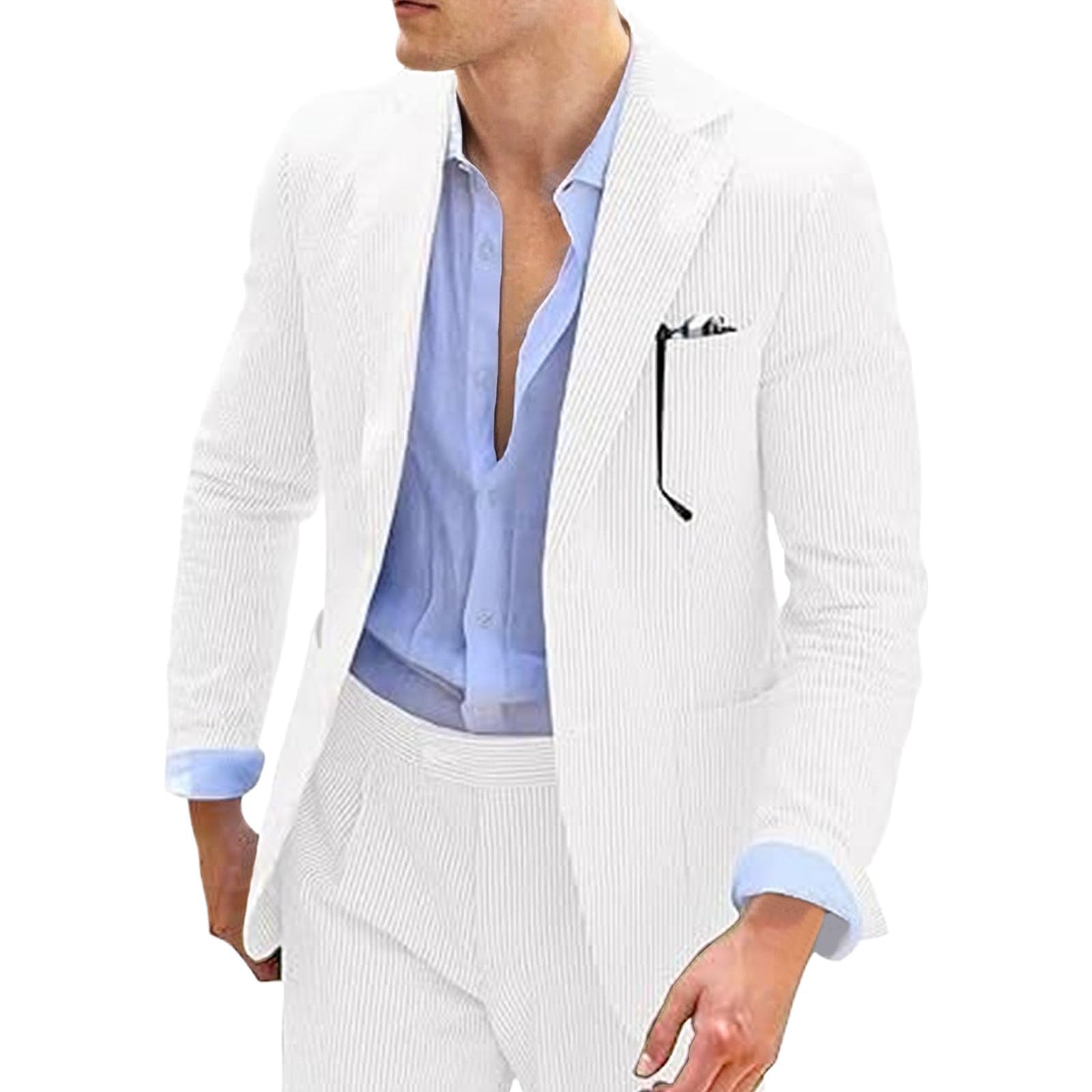 Completo da uomo in 2 pezzi Seersucker a righe Seersucker Slim Fit Set Blazer e pantaloni a righe per uomo