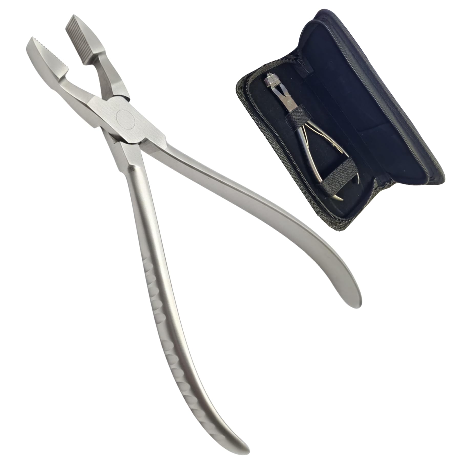 GL Hair Elite Surgical Grade Fusion Bond Pliers – Professional Serrated Jaw Keratin Tip plier - Silver Stainless Steel – Includes Luxury Black Zip Pouch