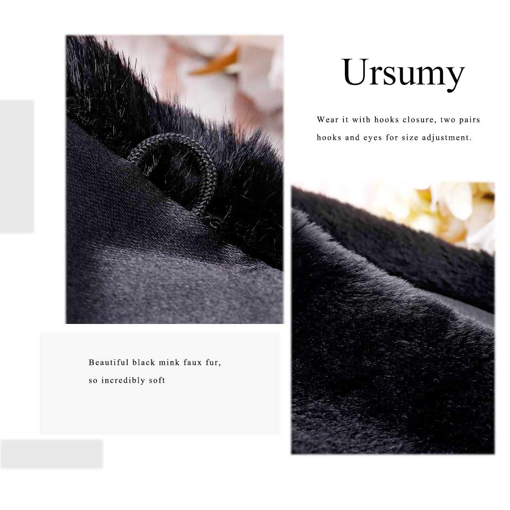Ursumy Wedding Shawl Faux Fur Wraps Bridal Fur Stole Fur Scarf with Rhinestones Brooch for Bride and Bridesmaids (Beige) - Image 3