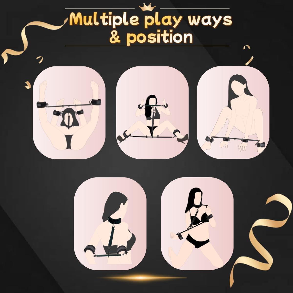 Barra separadora para sexo, 2 piezas, juguetes de sujeción con collar para el cuello, tobillo y muñeca para mujeres, juego de bondage BDSM para parejas, SM, juego sexual, 22-36 pulgadas (negro)