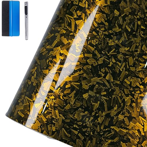 Image of LZLRUN Gloss Forged Carbon Fiber Self Adhesive Vinyl Wrap Film for Car Moto (Gold, 1.65ft x 3.5ft)