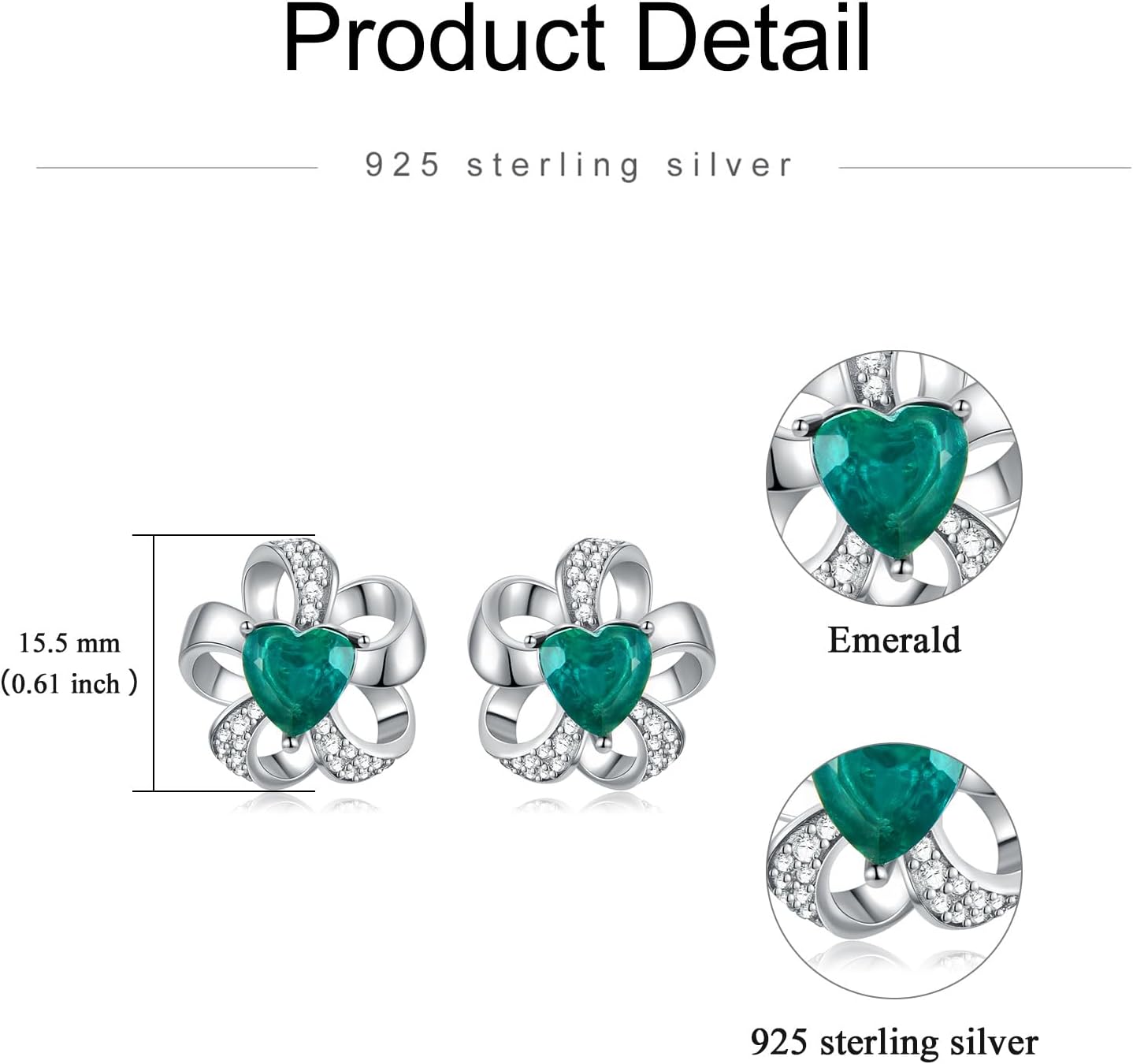 Lab Grown Emerald Earrings 925 Sterling Silver Flower Stud for Women