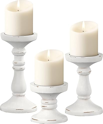 Barnyard Designs Portavelas de pilar para velas de pilar, portavelas altos de madera, portavelas de granja para centro de mesa, juego de 3