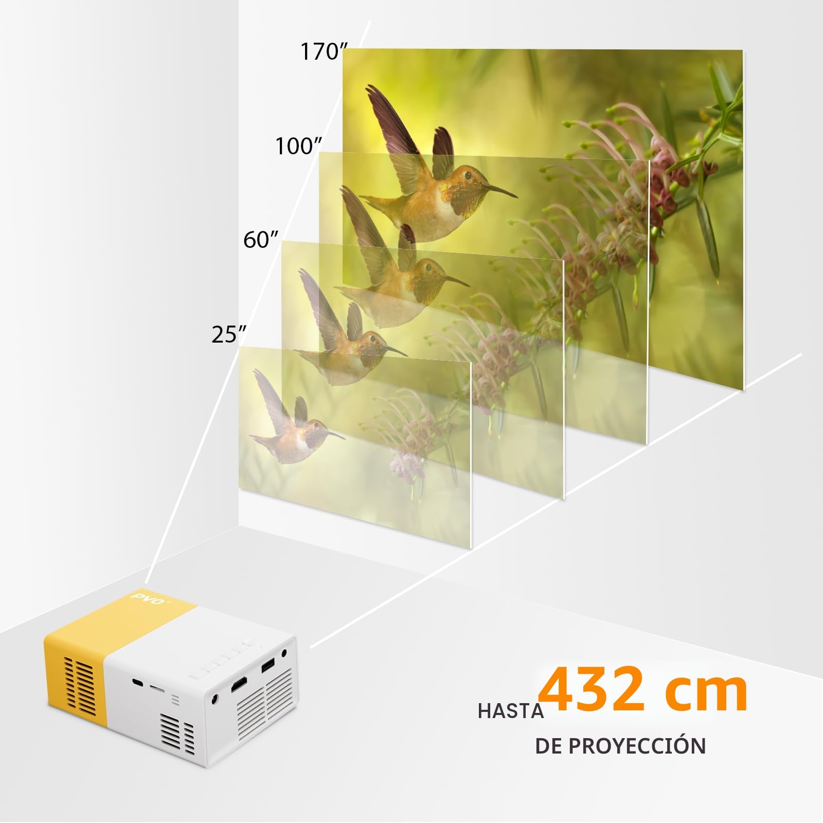 PVO WiFi Proyector Portátil, La Pantalla del Teléfono Móvil se Puede Reflejar al Proyector de Forma Inalámbrica o a Través de un Cable de Datos, Compatible con la Mayoría de Dispositivos (YG300ProMax)