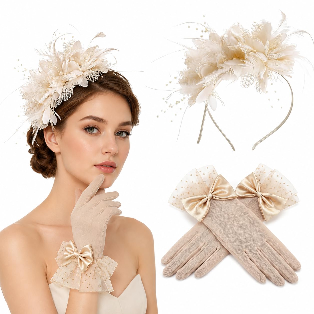 embroidery 2Pcs Fascinator Hats for Woman, Hats for Women, Black Hat for Woman, Fascinator Elegant Headwear for Weddings and Formal Events, Day Accessories with Net Gloves-image-11