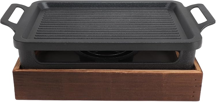 Tabletop Barbecue Grill, Stick Proof Wooden Base Portable Alcohol Stove Compact BBQ Grill, Outdoor Griddle | Camping Griddle for Restaurant Home Camping