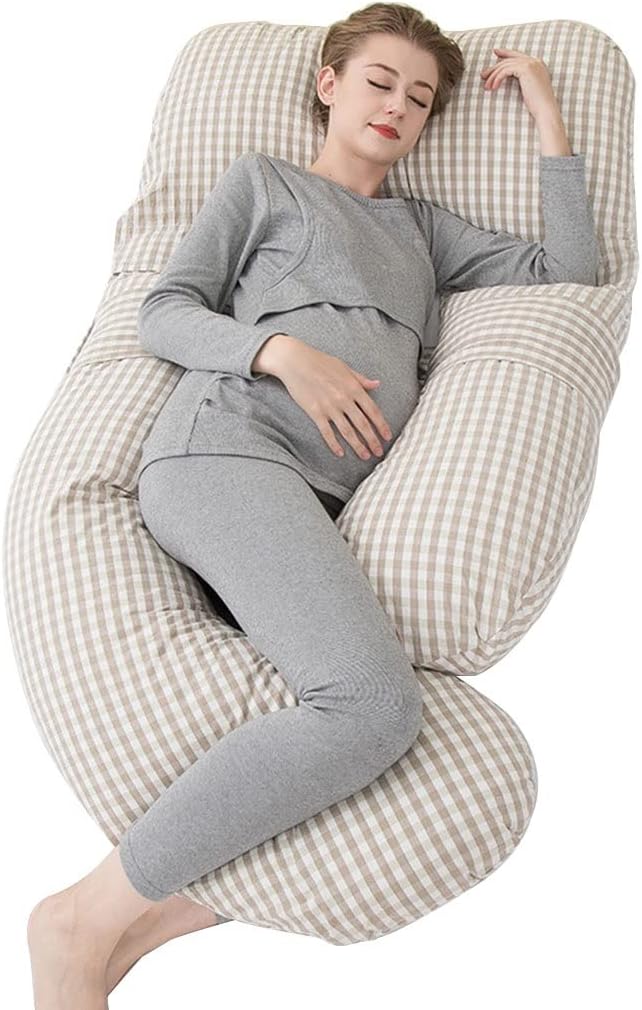 Pregnancy Pillow Cotton Plaid U-Shaped Maternity Pillow. Side Sleeper Body Pillow Nursing Pillow Cuddle Pillow. with Removable Pillowcase for Easy Cleaning (Color : A4, Size : 170x80cm)