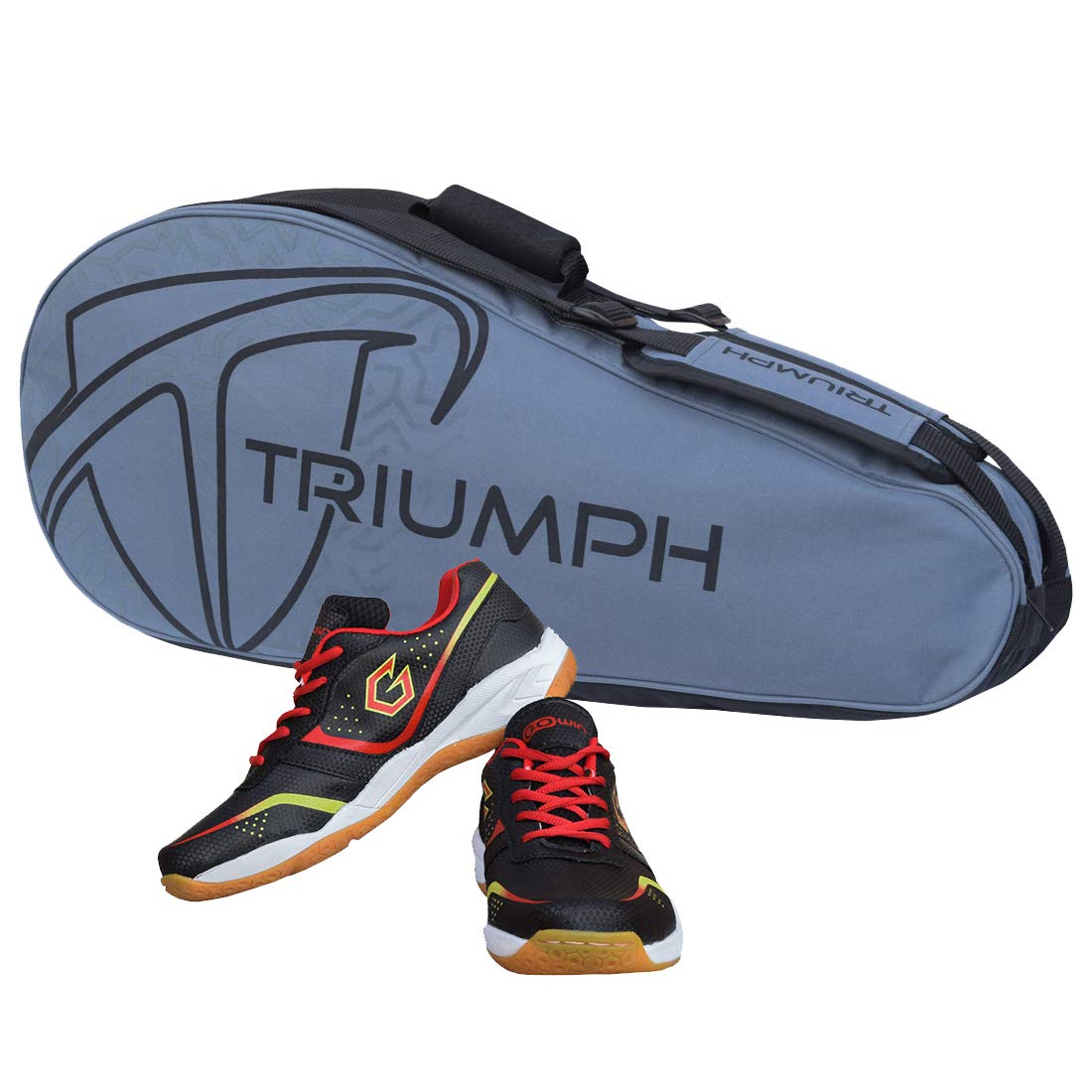 Gowin Badminton Shoe Smash Black Size-6 with Triumph Badminton Bag 303 Grey/Black-image-43