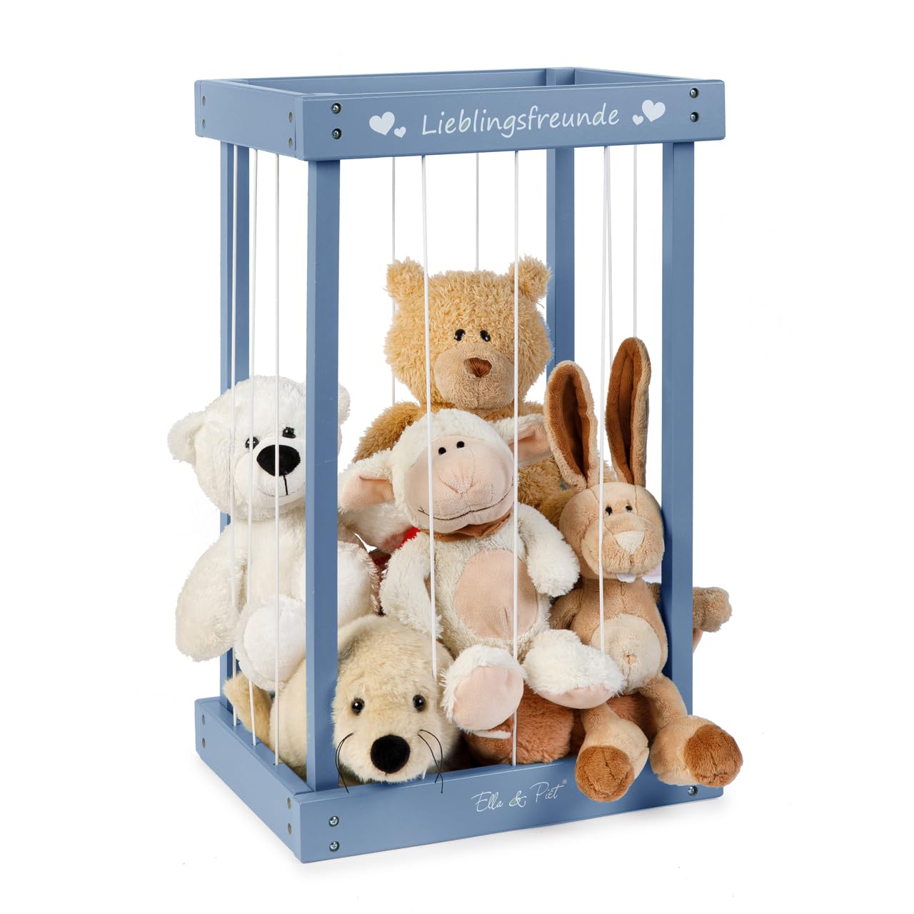 Ella & Piet Plüschtier-Box aus Holz zur Aufbewahrung von Kuscheltieren (Stahlblau)