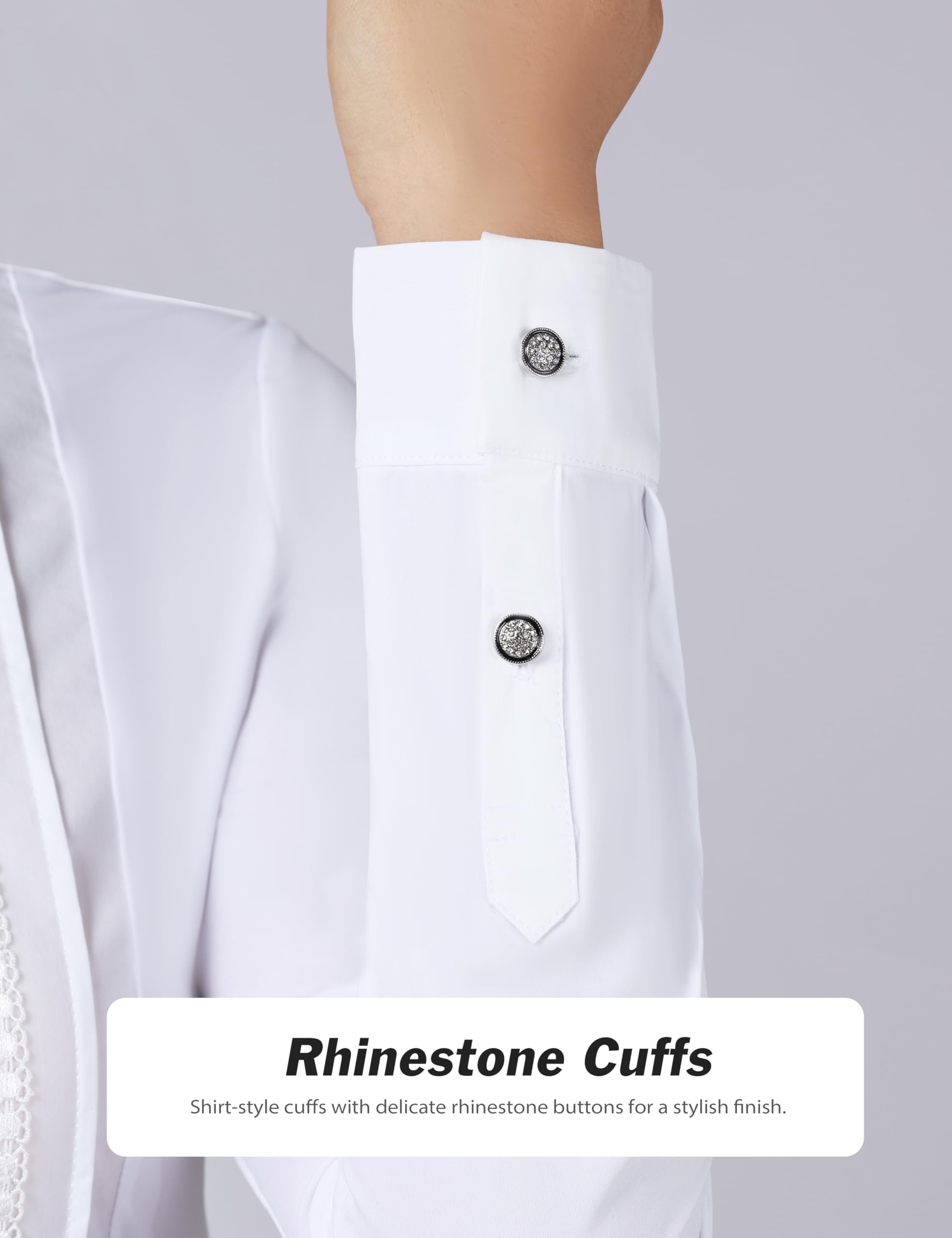 Harrison Howard Plissiertes Reiteroberteil, Reitershirt, langärmelig, Reitshow-Shirt mit Spitzenbesatz