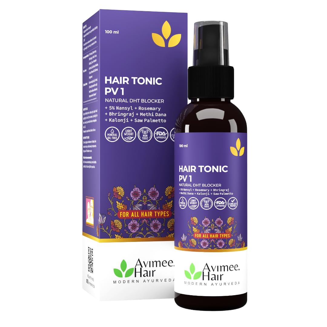 Avimee Herbal Hairtone PV 1 Scalp Tonic | Natural DHT Blocker & Fights Hair Fall | With Rosemary, Saw Palmetto, Amla, Methi & Bhringraj Extracts | Serum For Men & Women | 100 ml-image-4
