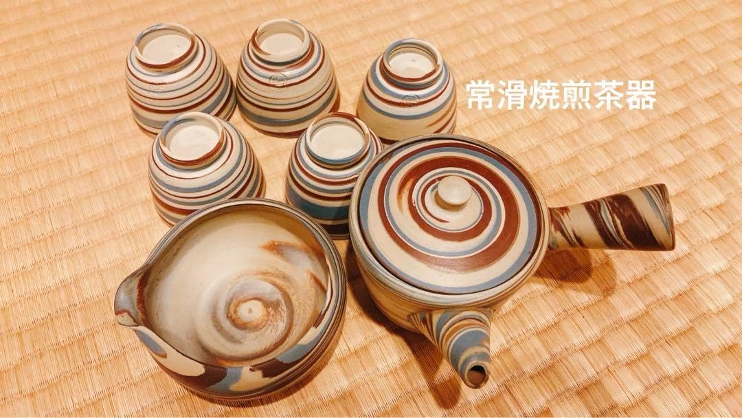 煎茶道具　常滑焼　山田常山造　朱泥　茶器揃　共箱　L　R4613 常滑焼 人間国宝 三代 山田常山 朱泥 煎茶器揃（急須 湯冷 煎茶碗