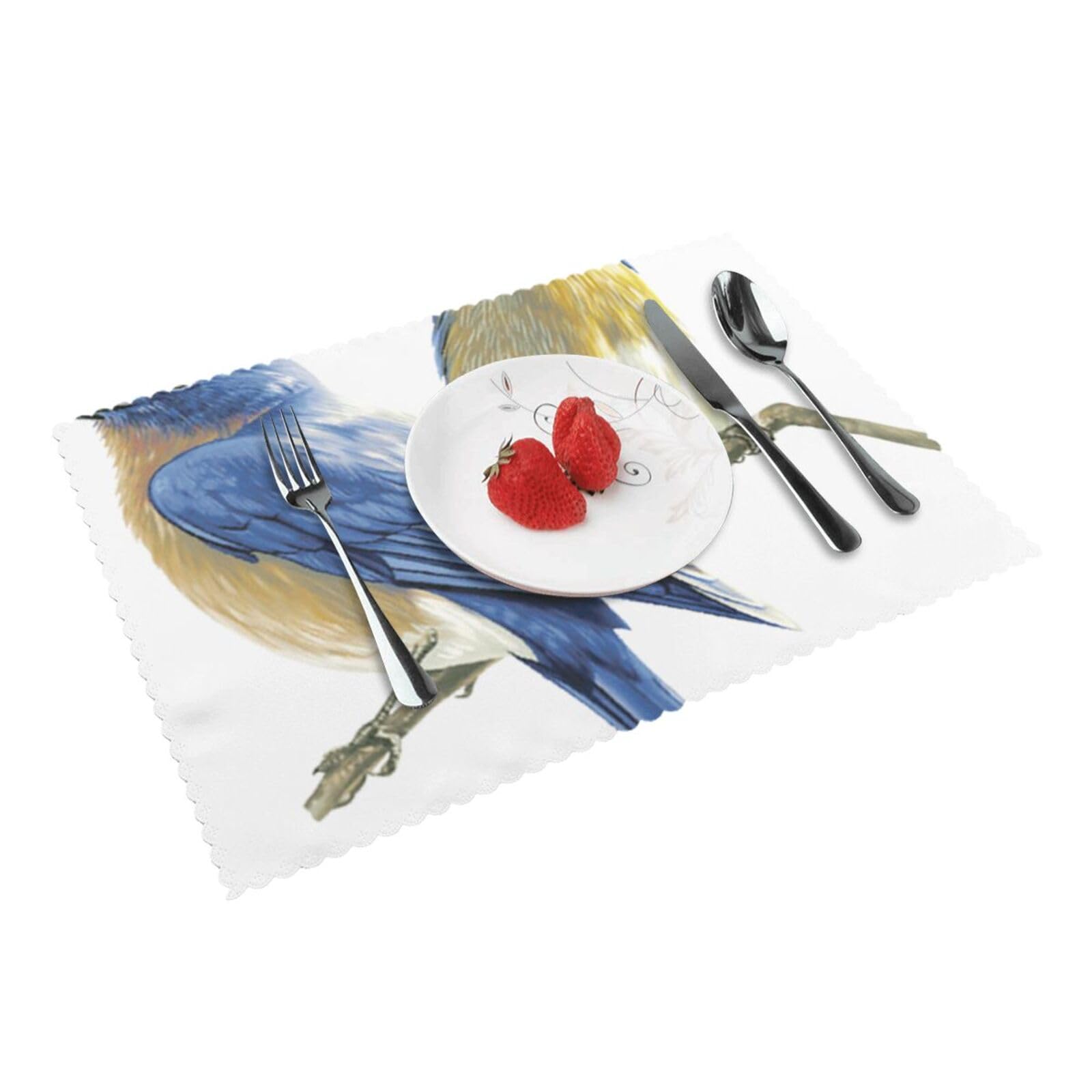 4 PCS Heat Resistant Placemat 45x30 CM, two birds Printed Non-Slip Place Mats for Kitchen Dining Table Indoor Outdoor