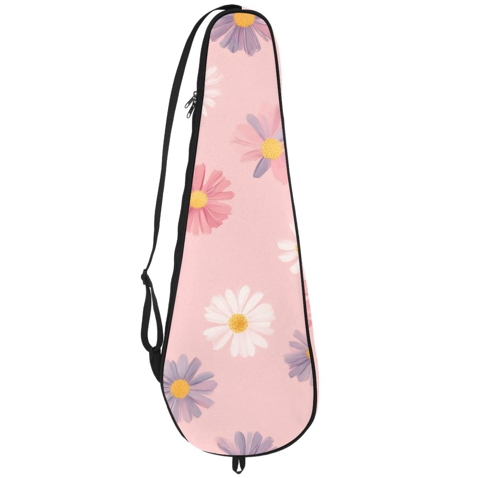 KengjuTesu Badminton Racket Cover Bag, Lightweight Padded Tennis Racquet Cover with Adjustable Shoulder Strap, Floral Pink Pattern