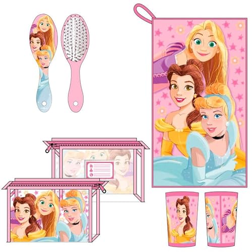 Borsa Da Toilette Da Viaggio Disney Princess - Rosa - 23 X 15 X 8 Cm - Grande Capacità Di Stoccaggio - Chiusura A Cerniera - Prodotto Originale Disegn