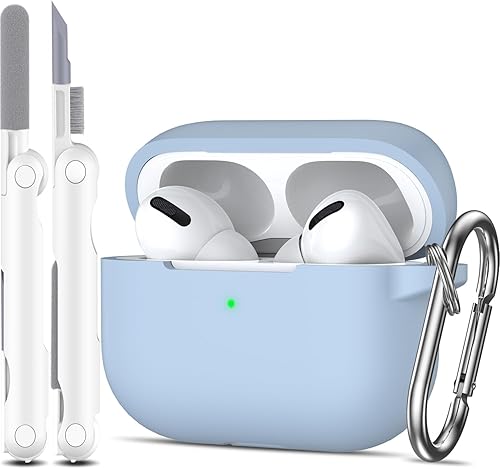 Funda para AirPods Pro, silicona suave anticaídas de grado militar que absorbe los golpes, funda protectora táctil con llavero y kit de limpieza,