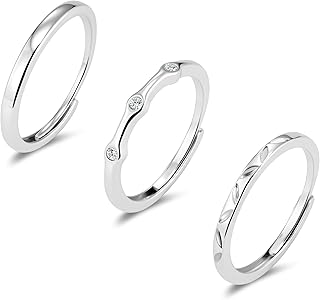 Ring Set for Women - Gold Silver 3-Piece Adjustable Thin Ring Set Hypoal...