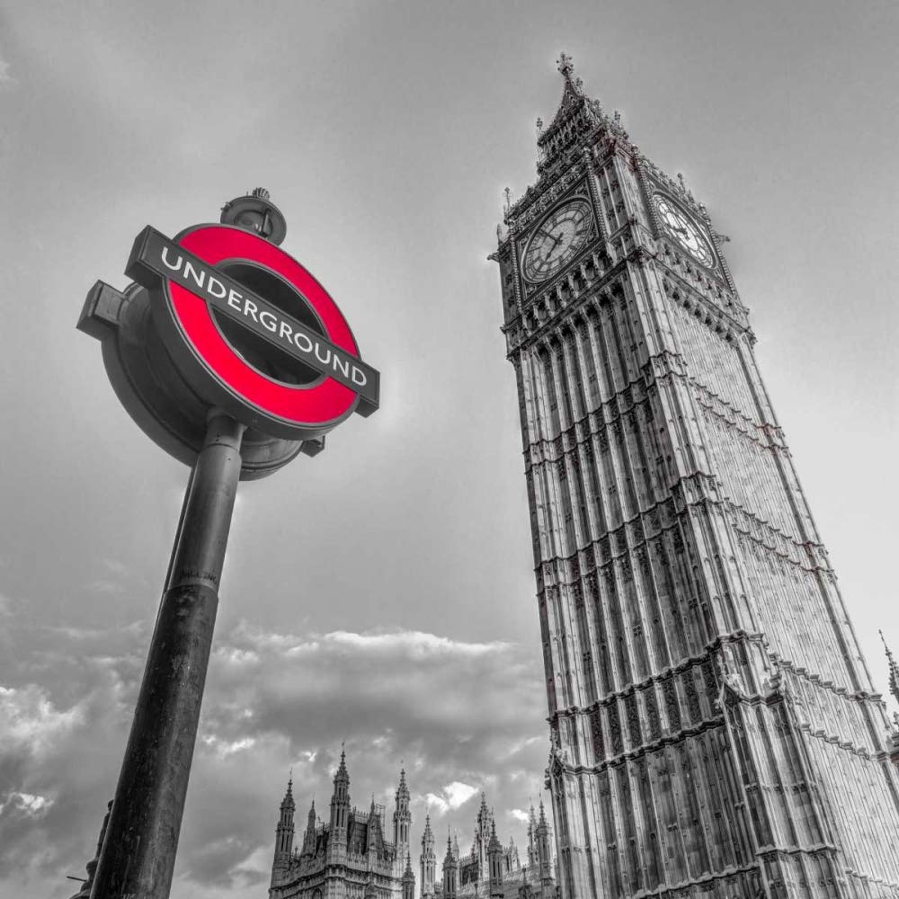 Sensazione a casa TELA-TELA-Underground-segno-con-Big-Ben,-Londra,-UK,-FTBR-1810-Frank-Assaf-europeo-fine-art-stampa-incorniciato-su legno-barre-cm_24x24_in