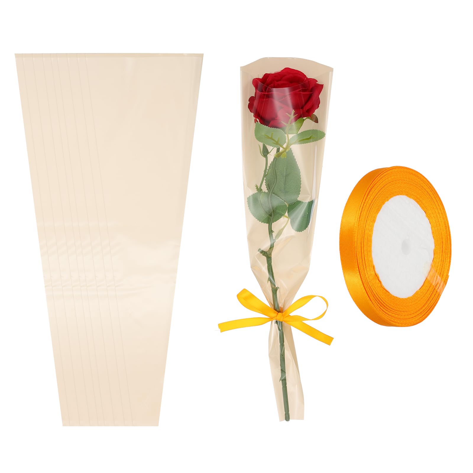 PATIKIL 50 Pack Flower Wrapping Bag, Kraft Floral Packing Sleeves with Ribbons Cute for Bouquets Wedding Birthday Graduation Anniversary Arrangement Gift, 17.7"x4.7"x1.2"