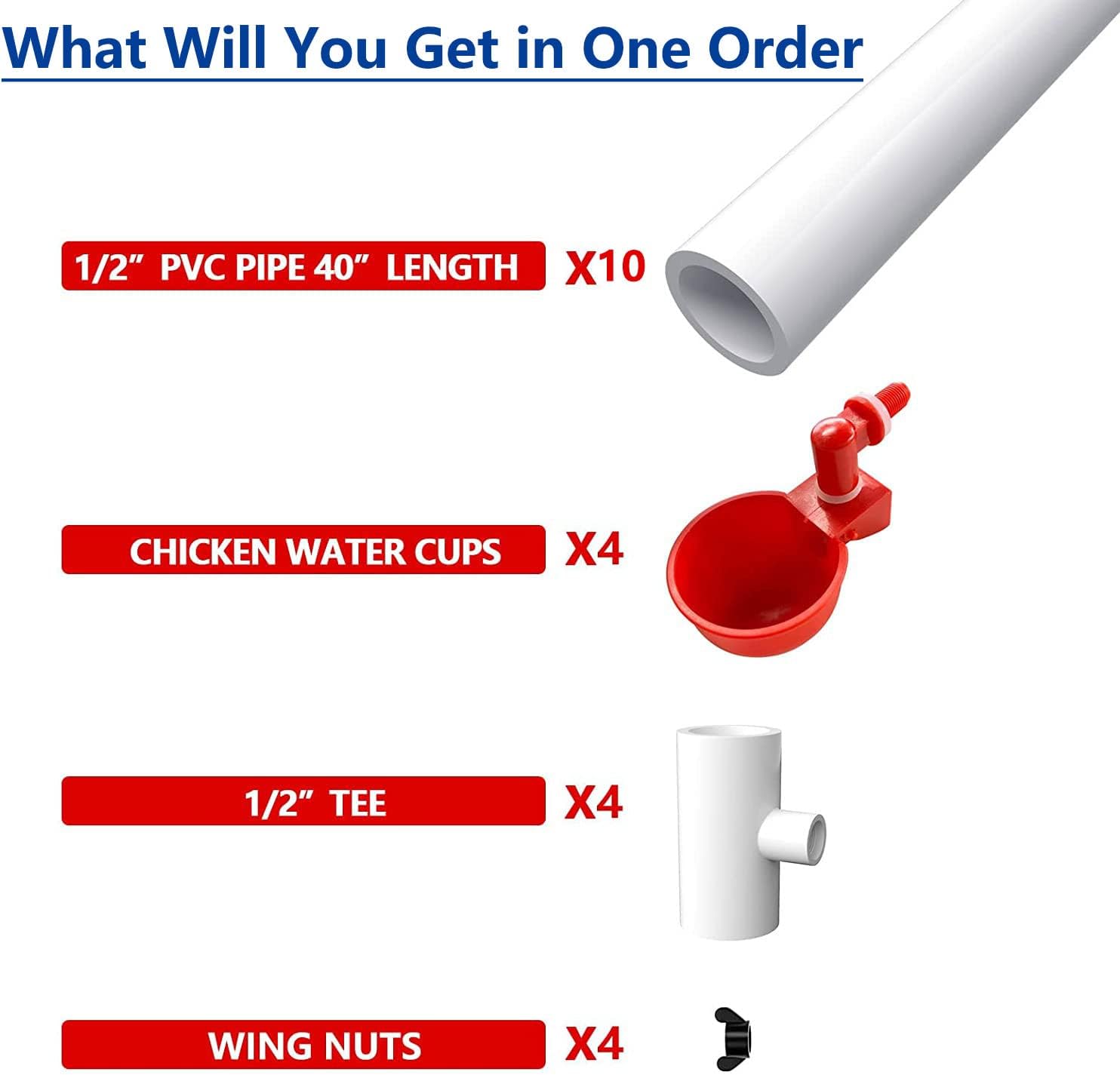 Chicken Waterer Cups with Tee and PVC Pipe, Aumatic Waterer System for Poultry, DIY PVC Waterer