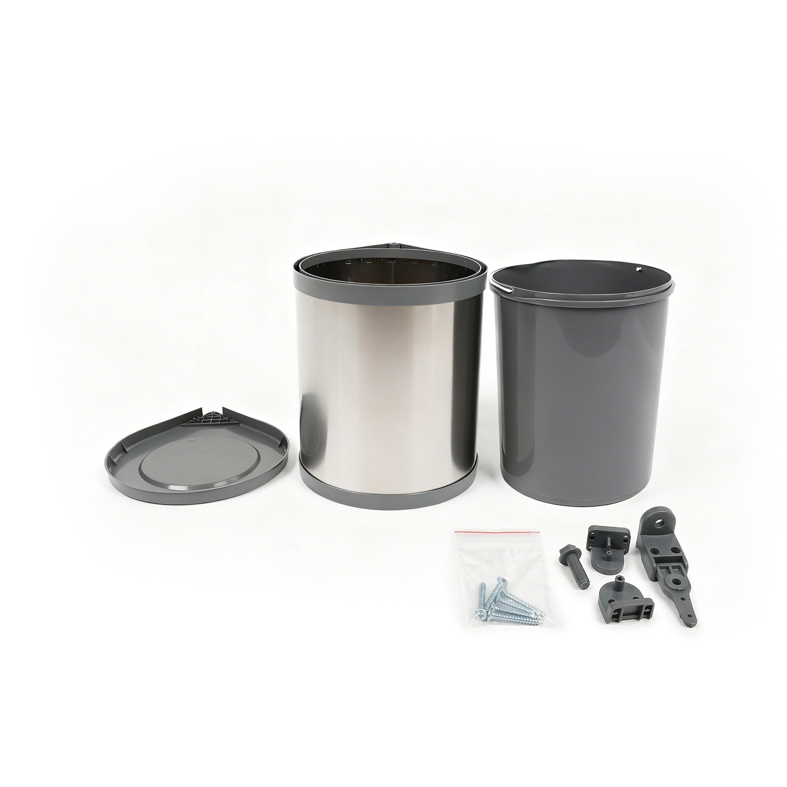 Relaxdays Cestino da Incasso 14 l, HxBxT 32,5x28x34 cm, Acciaio Inox, Secchio Interno, per Anta