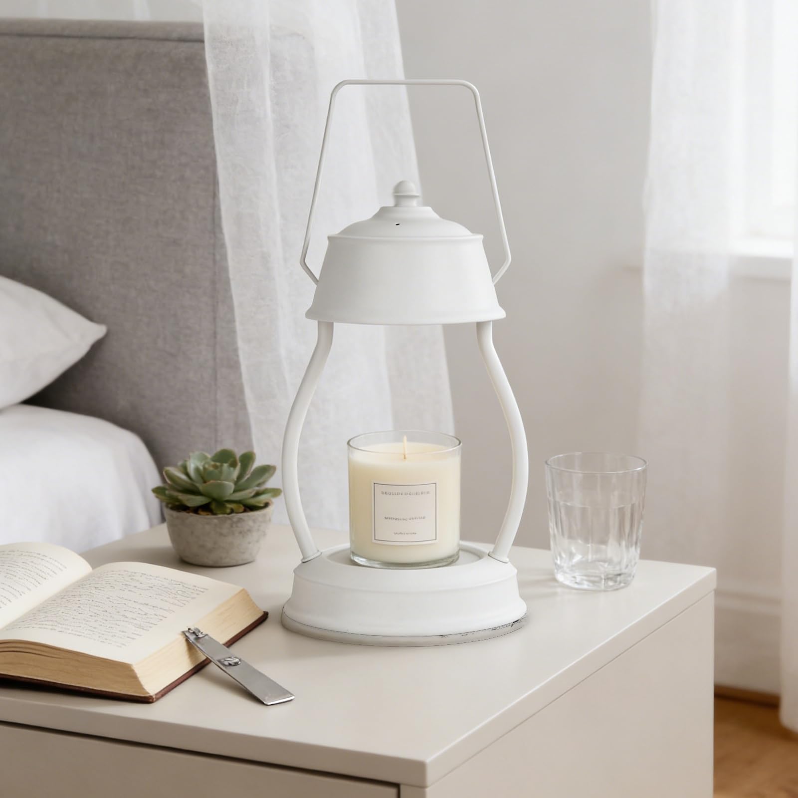 Lampa Podgrzewająca Do Świec Z Zegarem I Ściemniaczem W Słoikach, Elektryczny Stopiony Wosk, Wystrój Stylu Vintage, Idealny Prezent Na Parapetówkę Urodziny Dla Mamy(White-1)