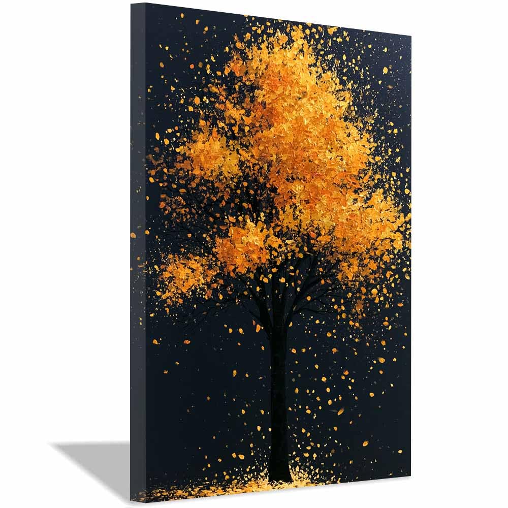 HOQIU Tree Of Life Wall Art Marble golden tree decor canvas prints, nature wall art, for Bathroom Home Office Decor(Multicolor)-60x80cm Framed