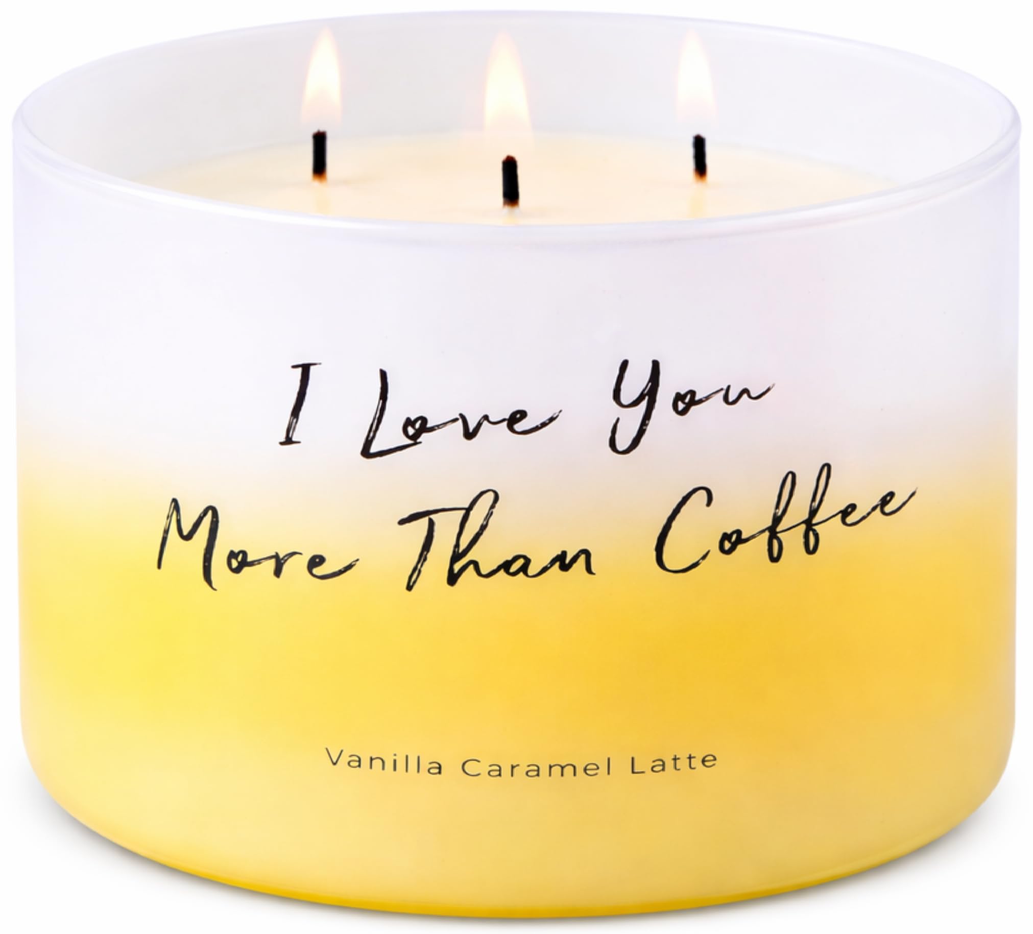 Candele profumate alla vaniglia al caramello e latte, con 3 stoppini, per la casa, con citazione "I Love You More Than Coffee", 450 ml, candele di soia naturali per donne e uomini, grande candela