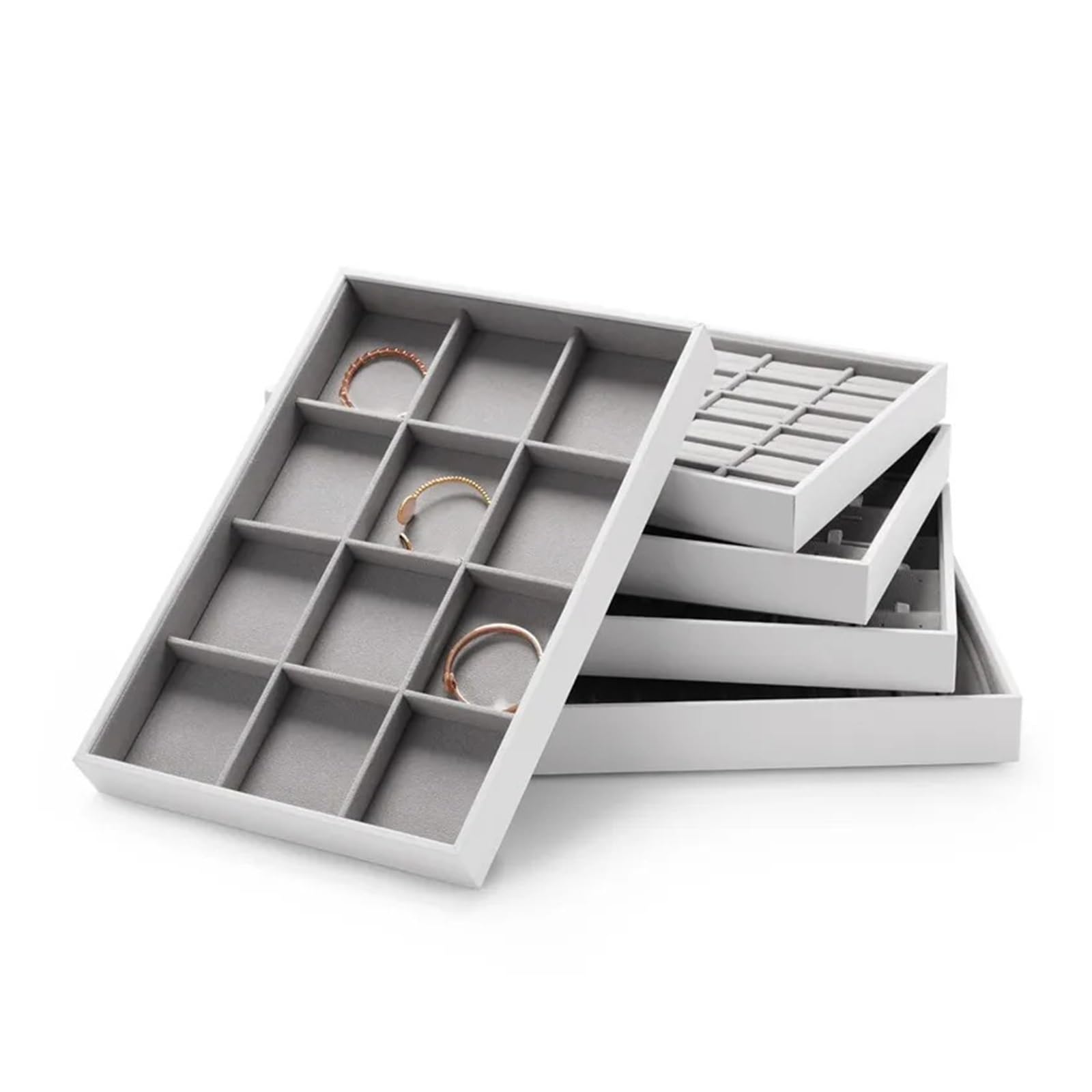 Organizador Joyas Bandejas de joyería apilables de Terciopelo multifunción, Anillos, Pendientes, Pulsera, Organizador, Bandeja de Almacenamiento, Anillos, Pendientes, Accesorios de Almacenamiento