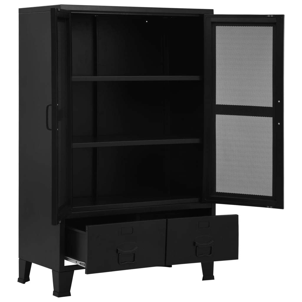 vidaXL Armario Oficina Indutrial Puertas Malla Mueble de Despacho Archivador Cajones Compartimentos Almacenamiento Organizador Acero Negro