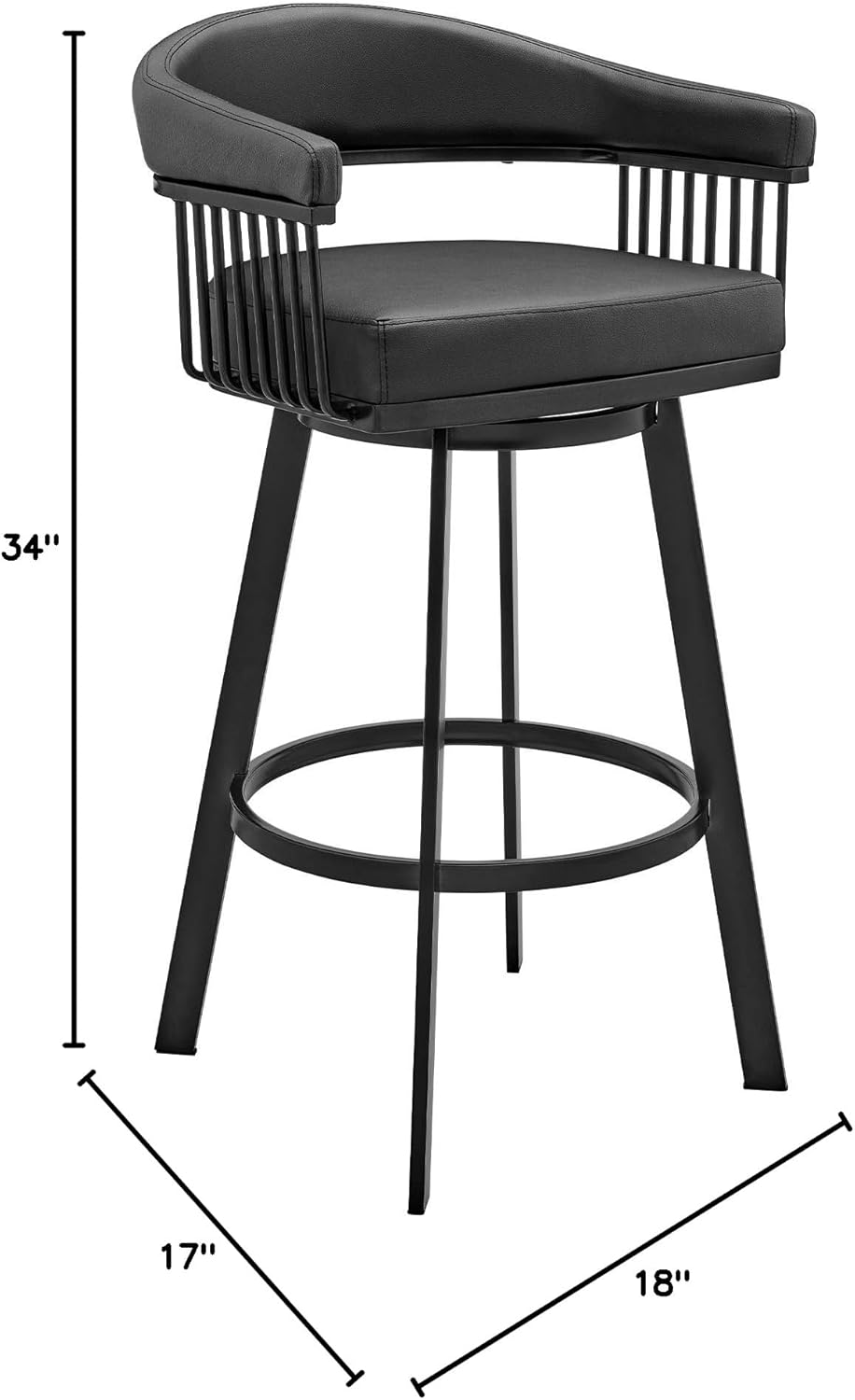 Armen Living Bronson 25" Counter Height Swivel Bar Stool in Black Finish and Black Faux Leather