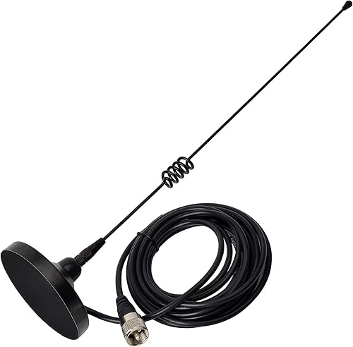 UAYESOK Antena móvil de montaje magnético de doble banda 6.6 ft/27.6 in VHF/UHF Antena de base magnética resistente PL-259 Enchufe para coche