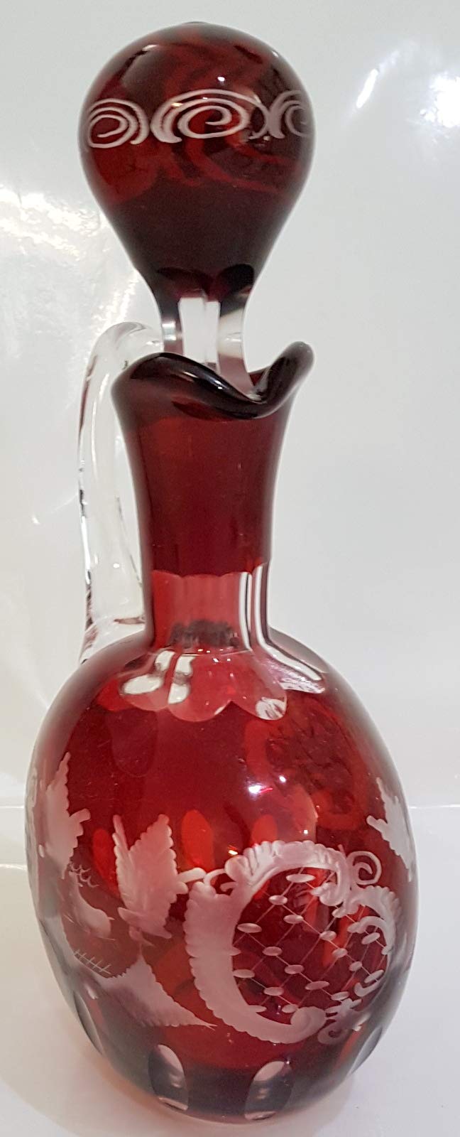 Carafe en Verre taillé à la Main en Verre Rouge Rubis Original Egermann Cristal de bohême, la Bouteille du Verre soufflé à la Bouche, Collection l'objet Hauteur 27cm