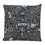 Ofocam Witch and Witchcraft Doodles Throw Pillow Cover Astrology Black Halloween Cartoon Decorative