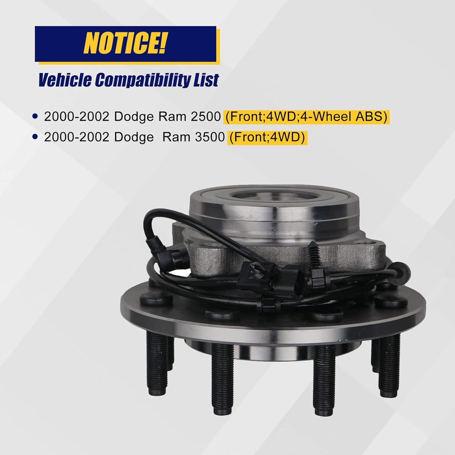 KUSATEC 515063 Front 2PCS Wheel Bearing and Hub Assembly Compatible with Dodge Ram 2500 3500 Pickup 2000 2001 2002, 8 Lug Bolts w/ABS