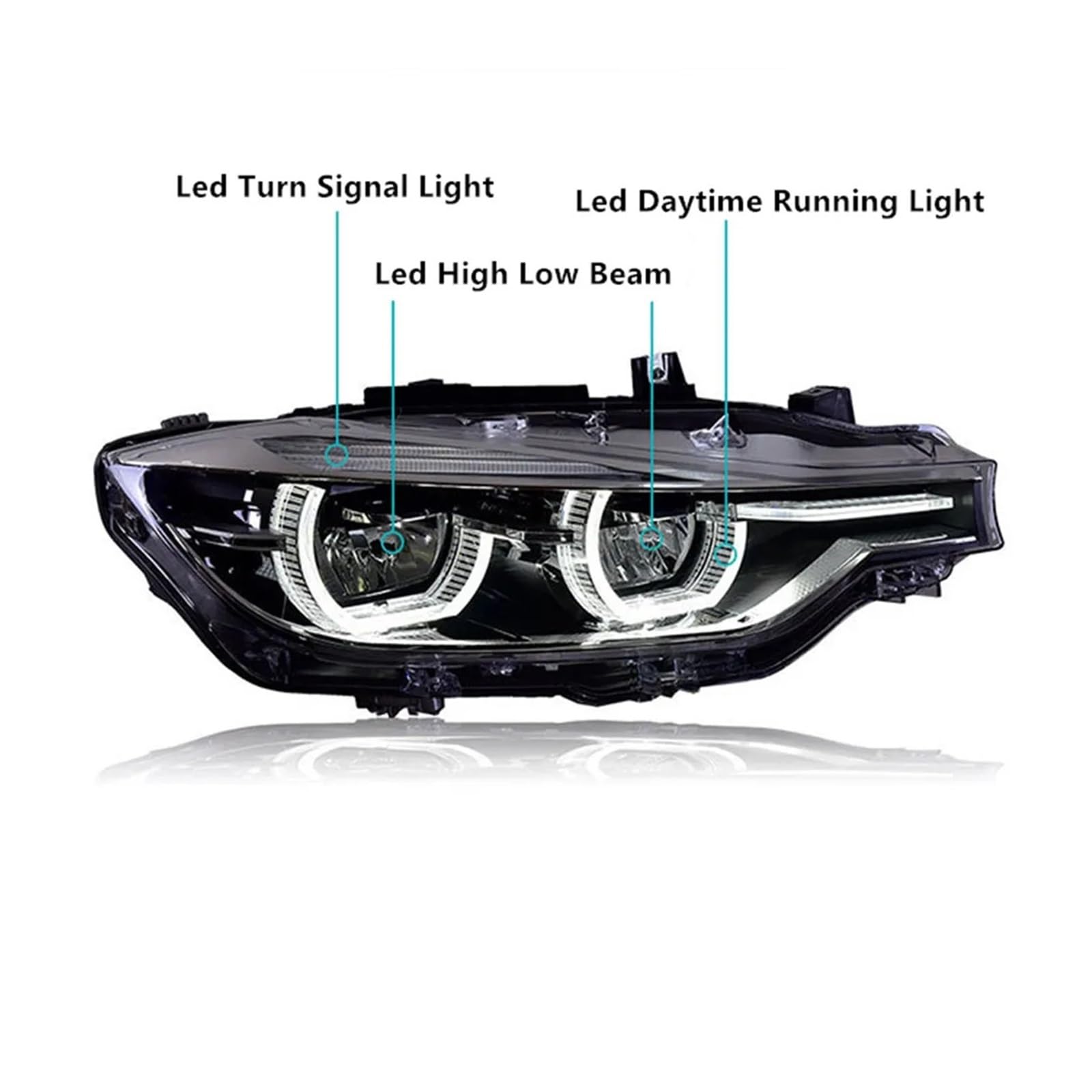 Fari Anteriori per BMW Serie 3 F30 F35 2013-2019, Gruppo Ottico con luci diurne a LED (DRL), Accessori per luci Anteriori (sostituiscono i fari allo Xeno/2 Pezzi).