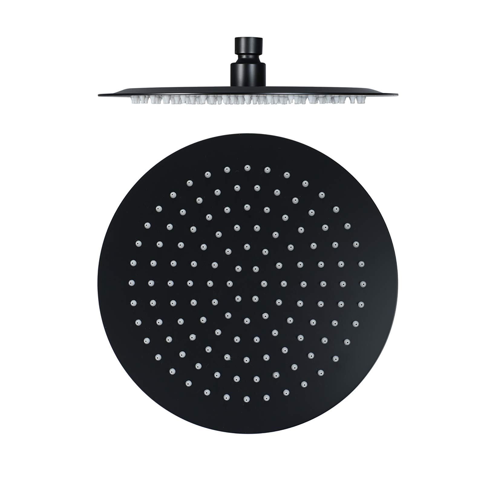 Alcachofa de Ducha, 10 Pulgadas Ronda Alcachofas Fijas para Ducha de Alta Presión 304 Acero Inoxidable Ultra Delgado Negro Rociador Ducha Efecto Lluvia