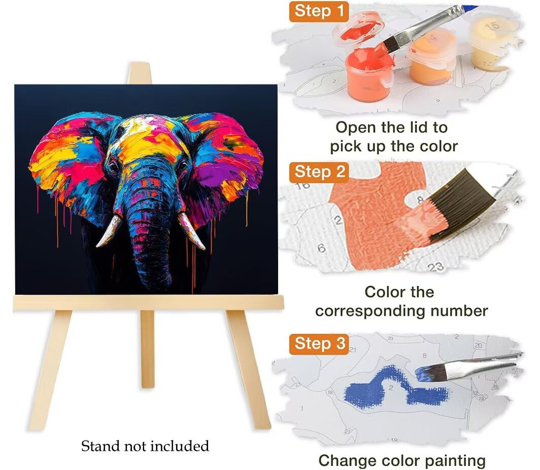 Pintar por Numeros Adultos elefante animal, DIY Painting by Numbers Kits, Pintura por Números Cuadros DIY, con Pinceles, Pinturas Acrílicas, Kit Completo para Painting, Decoración 60 x 80 cm 0F-99
