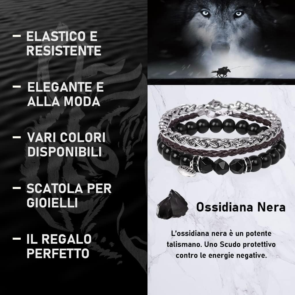 FANCIBAND Bracciale Uomo Acciaio Inox e Perle Pelle Bracciali Regalo per Marito Fidanzato Fratello Personalizzato Bracciale uomo Pietre Naturali