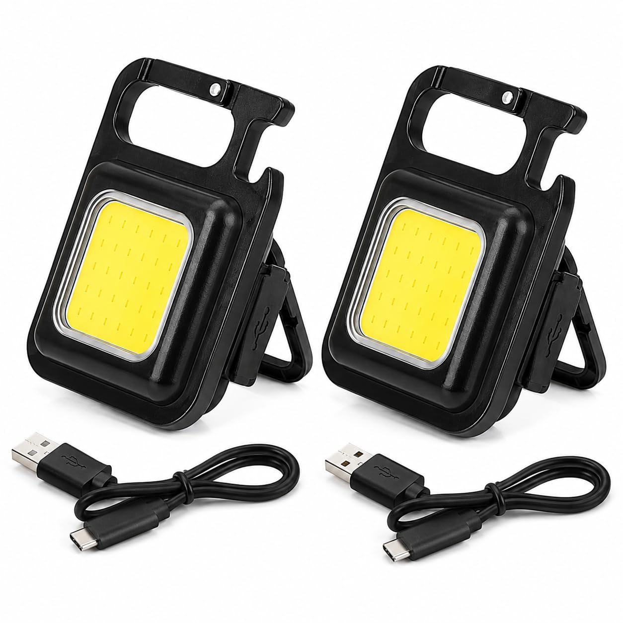 YAQWIHA Mini COB LED Keychain Light (Pack of 2) – USB (Type C) Rechargeable Portable Flashlight with 3 Light Modes – Magnetic Base, Folding Bracket & Bottle Opener – Pocket Emergency Torch-image-21