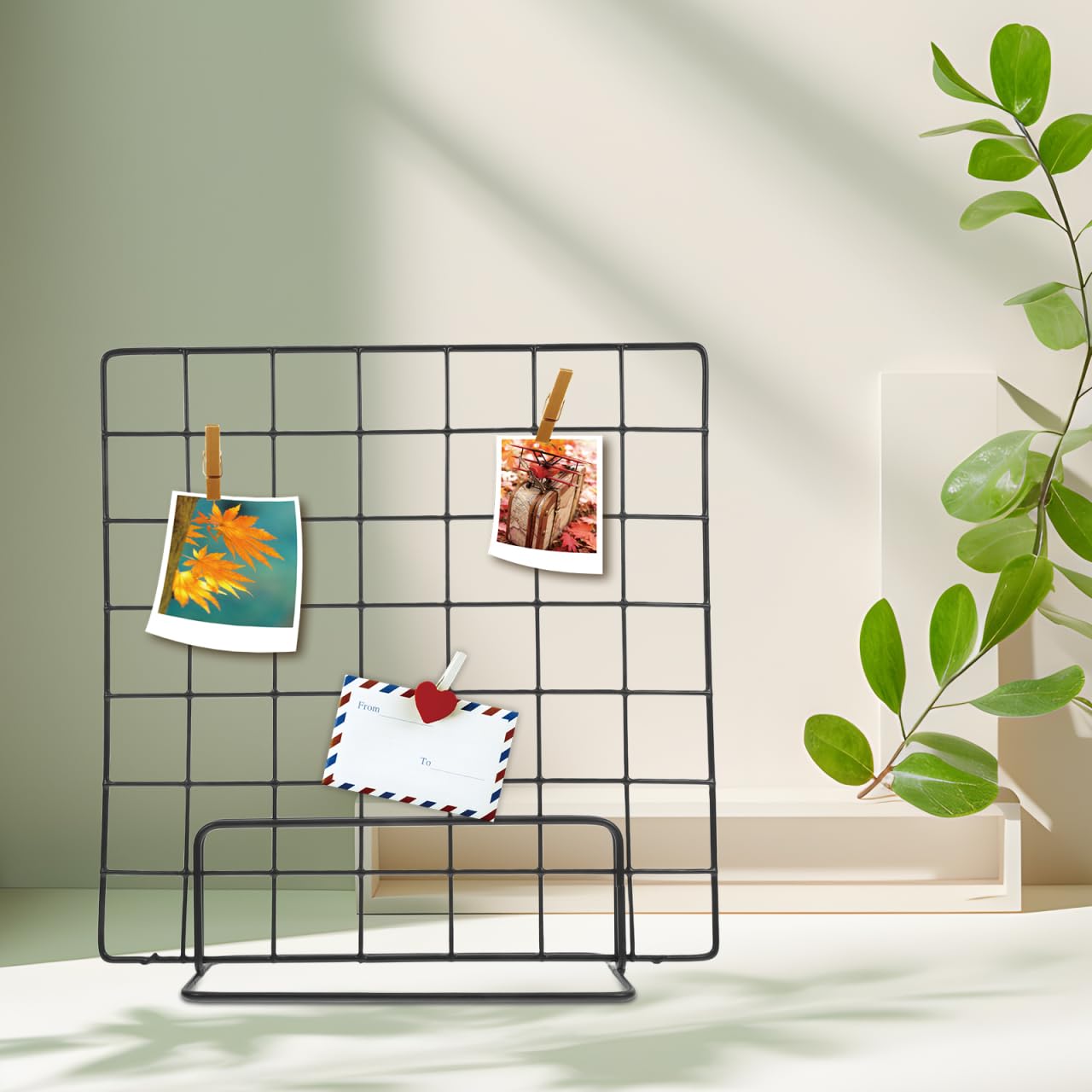 Amosfun Pannello a griglia da parete con base, 35 x 35 cm, espositore da tavolo per foto, espositore artigianale per casa, ufficio, bancarella